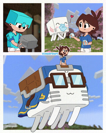 Comic featuring Sofi and a "Happy Ghast" from Minecraft in anticipation of their arrival to the game