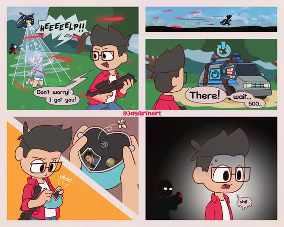 Comic featuring a yet-to-be-named original character and Sofi. The story being told here is something that happened to me and a friend while playing Fortnite