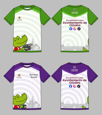 T-Shirt designs I made for the H. Ayuntamiento de Orizaba PR department during my internship. The one in green was worn by full time employees of the department, while the one in purple was worn by the interns (including me)