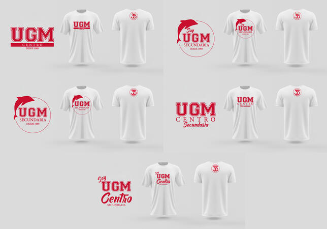 T-Shirt designs I did for UGM Centro (college from central Mexico). The top left design was the one they chose for printing. These shirts were then given to new students as "welcome gifts"