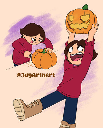 Halloween-themed drawing of Sofi, in one of the earliest stages of her development