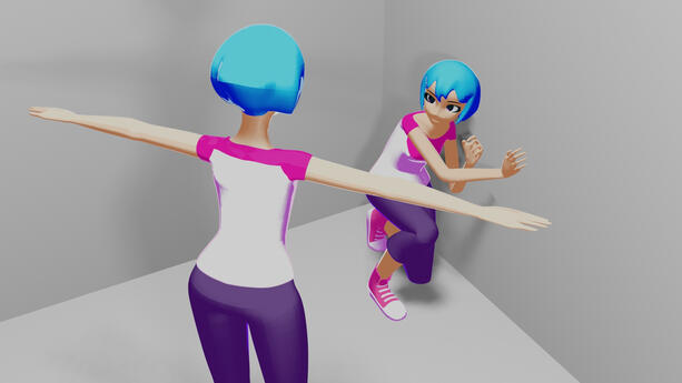 Kevin and a double recreating the "T-Pose to Assert Dominance" meme